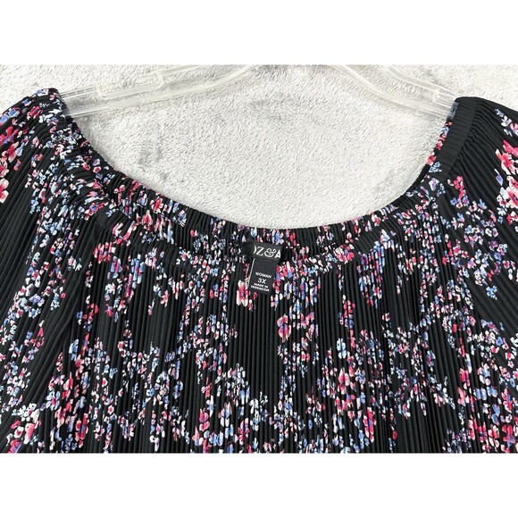 ROZ AND ALI Blouse Women's 3X Top Crimped Floral 3/4 Sleeve - Picture 2 of 7